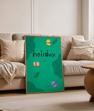Diseño temático de vacaciones colorido con libros y hojas