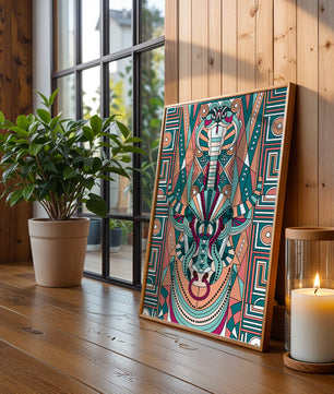 Arte tribal geométrico con motivos de serpiente y toro