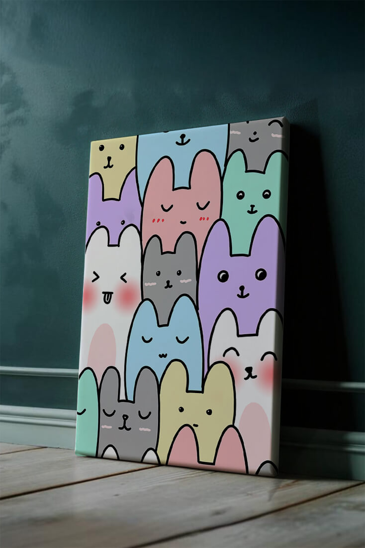 Colorful cartoon animal pattern with smiling faces