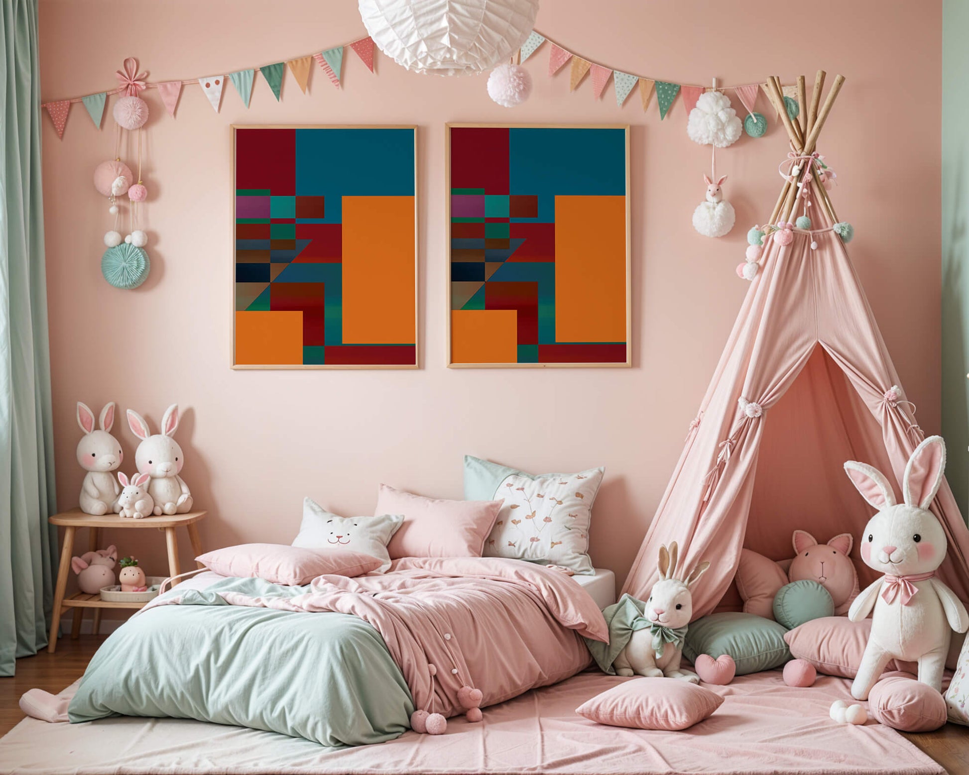 Colorful geometric abstract design with bold blocks and tones