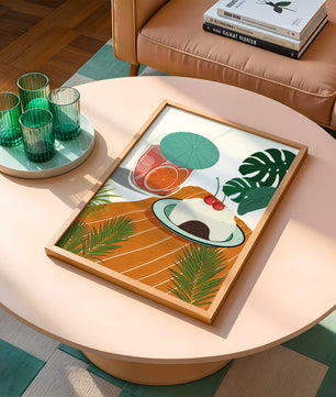 Tropical Dessert with Cherries and Refreshing Drink Under a Parasol