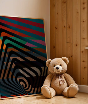 Arte abstracto geométrico colorido con rayas concéntricas