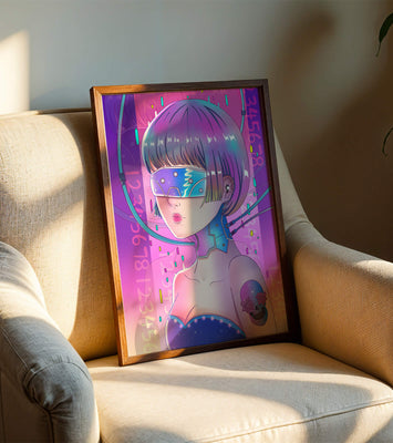 Futuristic Cyberpunk Girl with Neon Colors and Virtual Reality Elements