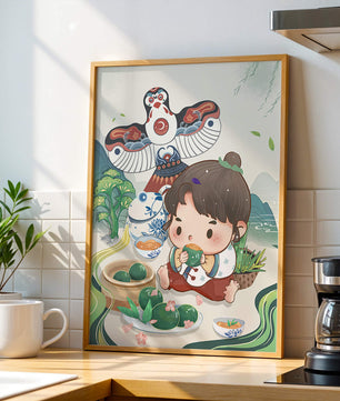Charmante illustration d’un enfant savourant un plat traditionnel