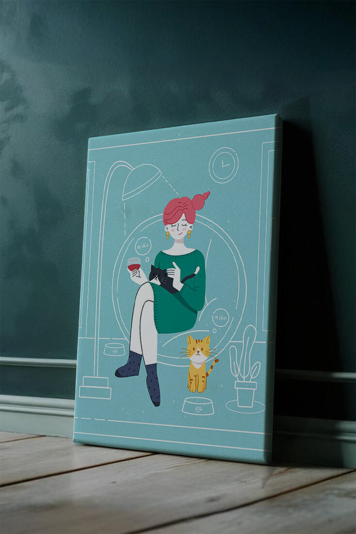 Acogedora velada con gatos en una sala de estar escandinava