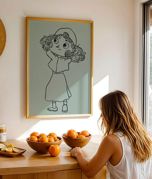 Hand-Drawn Illustration of a Thoughtful Cartoon Character with Curly Hair and a Beanie