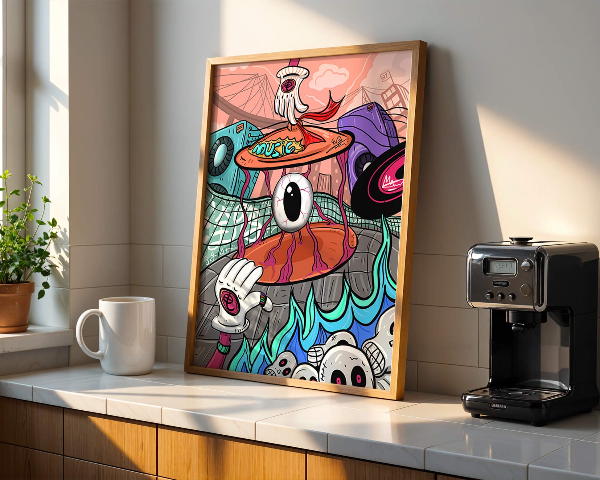 Colorful abstract surrealism illustration featuring vivid eye and surreal elements