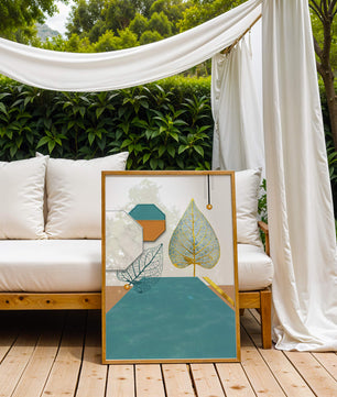 Artistic Composition with Geometric Shapes and Golden Leaf Detail - Mi tienda