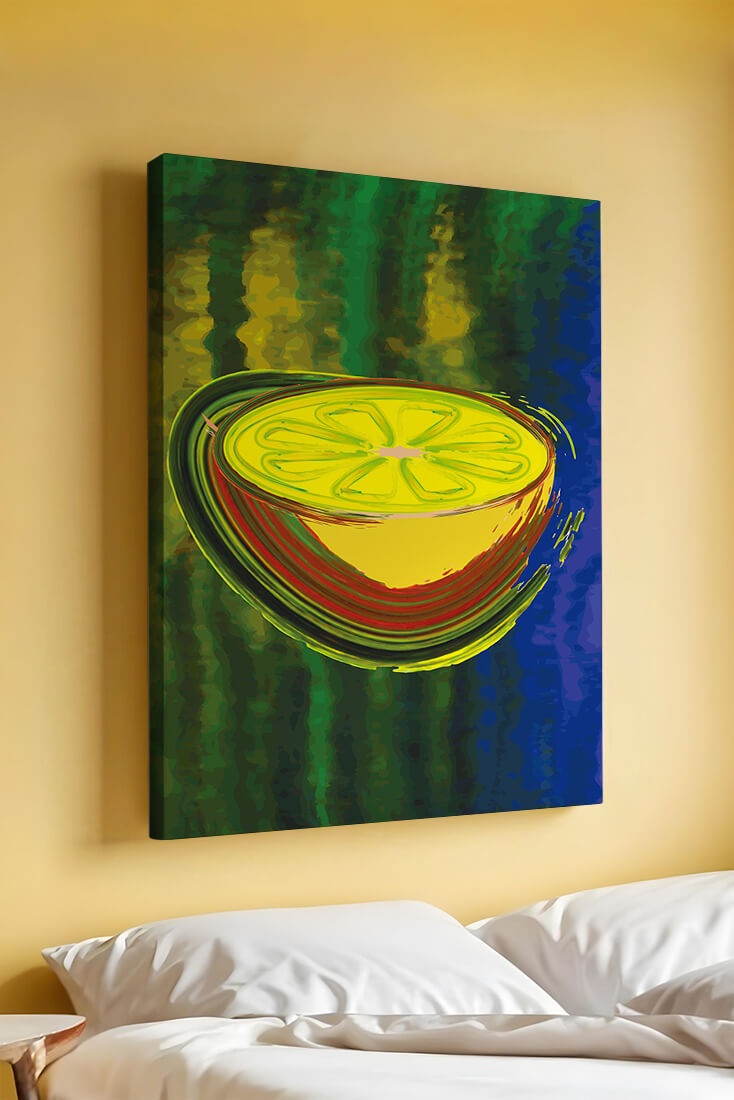 Vibrant abstract lemon slice with a colorful background