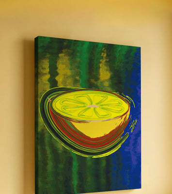 Vibrant abstract lemon slice with a colorful background