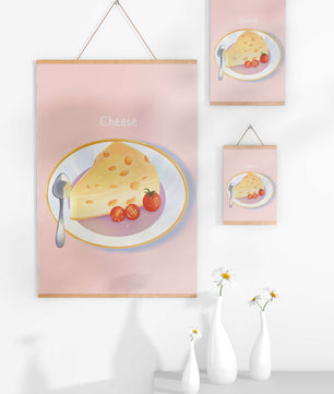Plate with Cheese and Tomatoes on Pink Background
