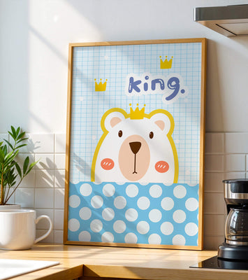 Adorable bear illustration with crown and playful text