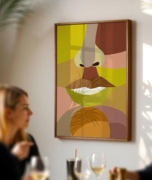 Retrato abstracto colorido con formas geométricas audaces