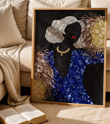 Abstract art with colorful foil textures and silhouette