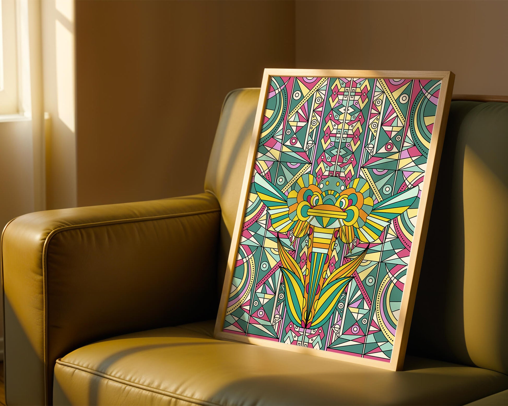 Elefante geométrico abstracto con colores vibrantes