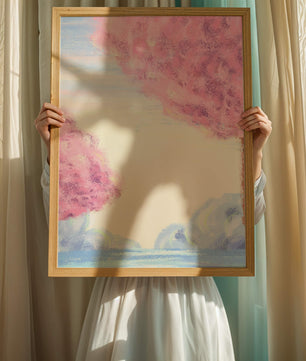 Serene Landscape with Cherry Blossom Trees and Tranquil Sky