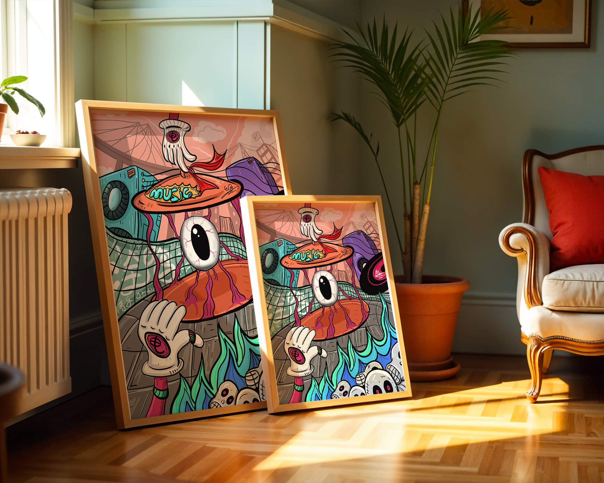 Colorful abstract surrealism illustration featuring vivid eye and surreal elements