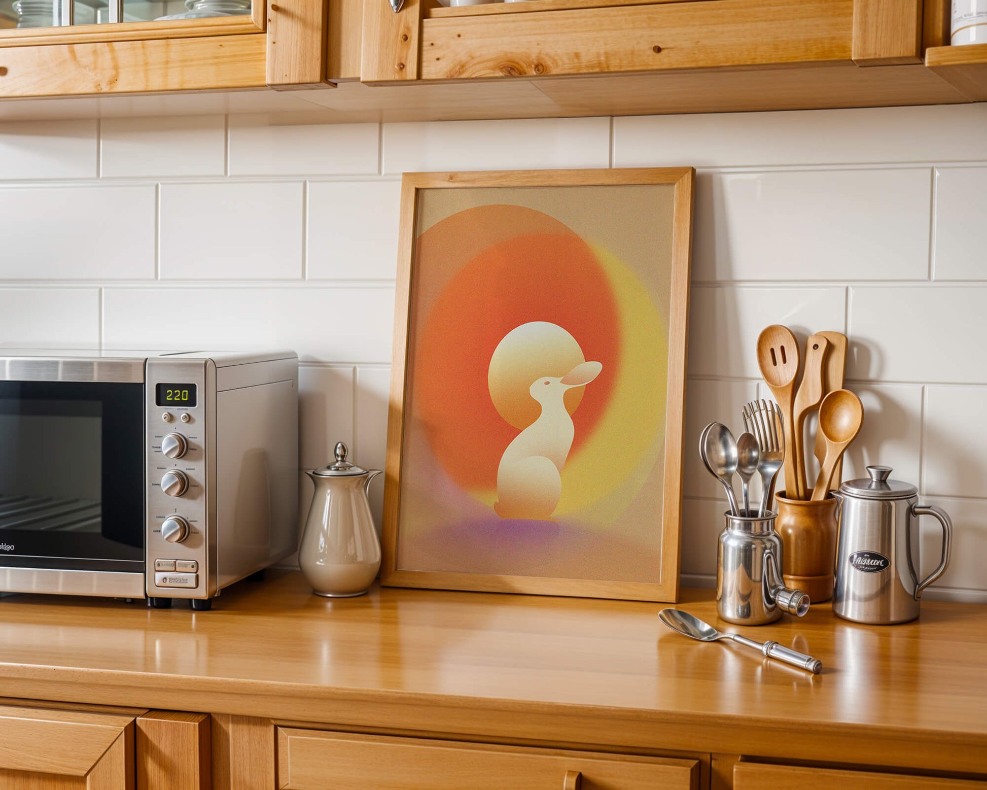 Majestic White Rabbit with Sun and Abstract Circles