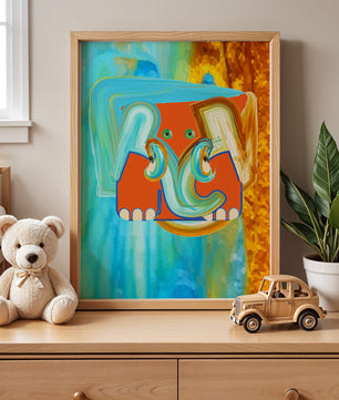Pintura abstracta colorida de un elefante con tonos vibrantes y pinceladas artísticas