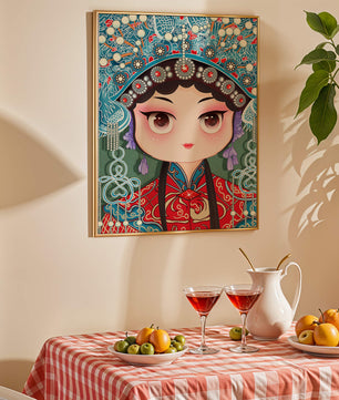 Cute Cartoon Character in Traditional Chinese Clothing with Intricate Headpiece