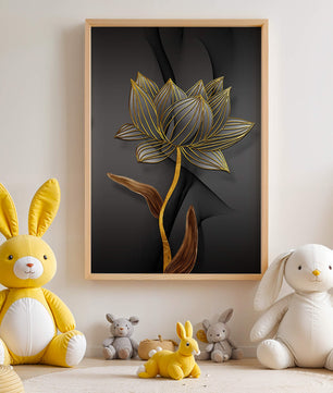 Golden Lotus Flower On Abstract Grey Background - Mi tienda