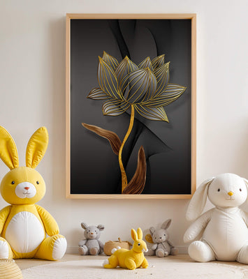 Golden Lotus Flower On Abstract Grey Background
