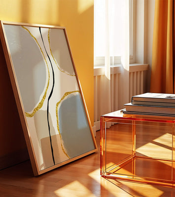Abstract Painting with Gold Accents and Organic Shapes