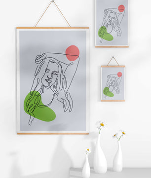 Line Art Portrait with Abstract Shapes in Minimalist Style - Mi tienda