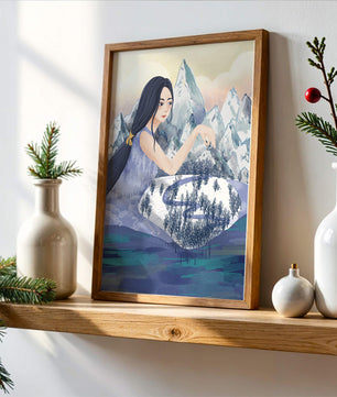 Majestic Woman Overlooking Snowy Mountain Landscape
