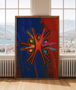 Abstract art with dynamic figures and vibrant colors