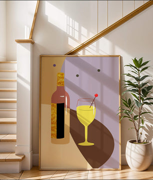 Minimalist Still Life with Wine Bottle and Glass in Soft Tones - Mi tienda
