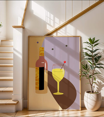 Minimalist Still Life with Wine Bottle and Glass in Soft Tones
