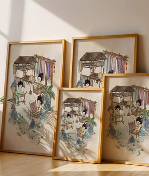 Charmante illustration des arts textiles traditionnels dans un cadre serein