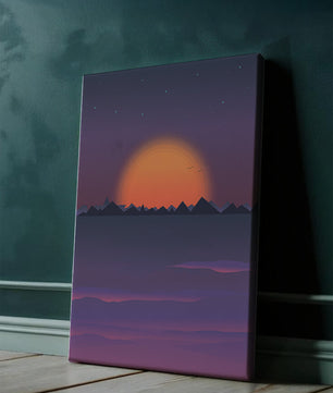 Sunset Over Mountains with Starry Sky