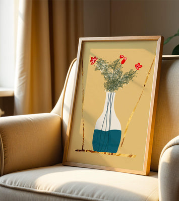 Vase with Red Flowers and Golden Accents