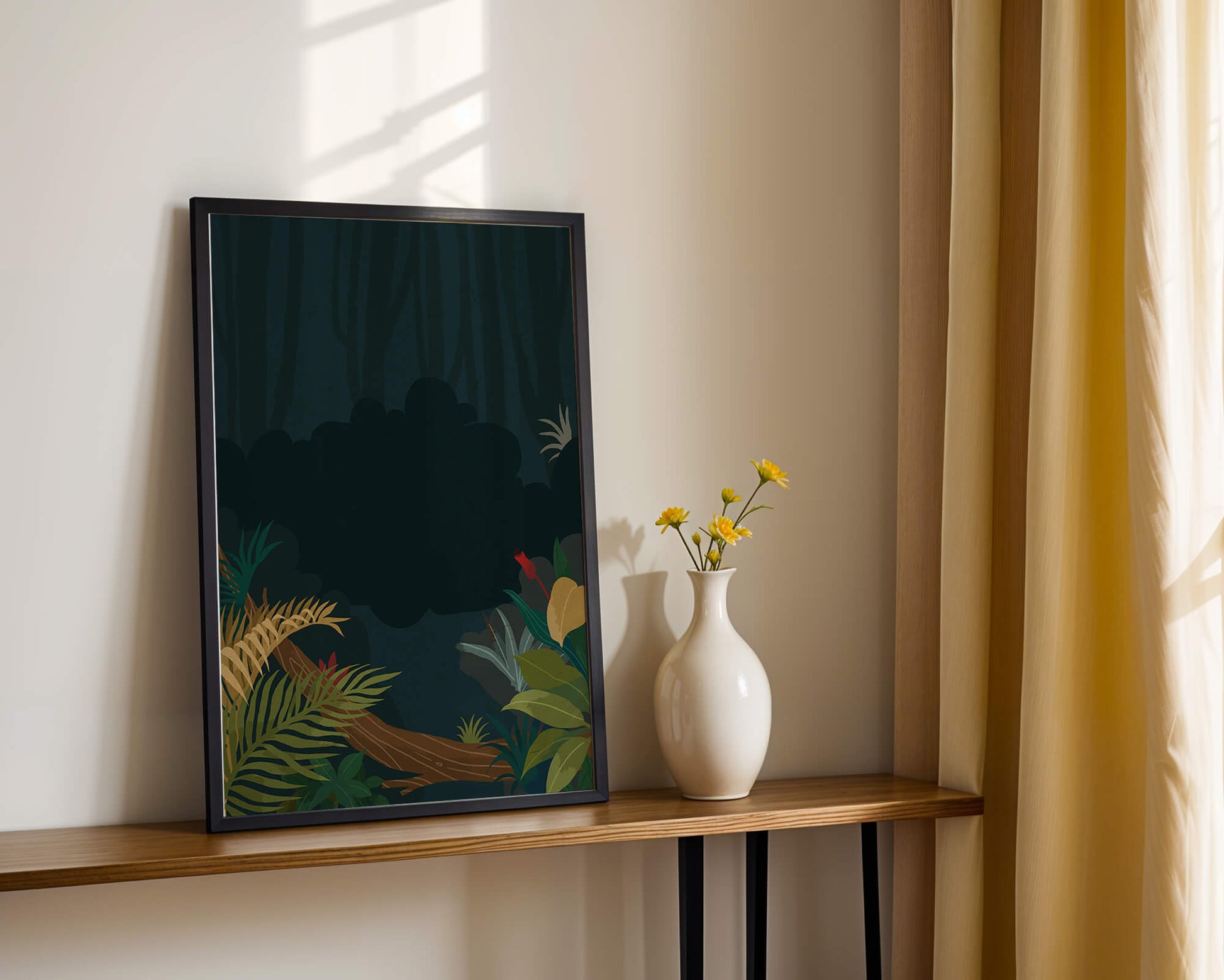 Illustrated Jungle Landscape with Lush Foliage