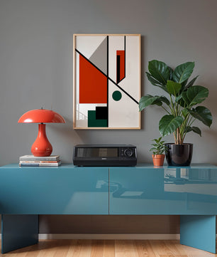 Geometric Abstract Art with Red and Green Accents