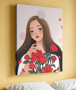 Illustration d'une fille animée avec une couronne et des roses