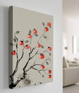 Elegant botanical illustration with vibrant red fruit on branches