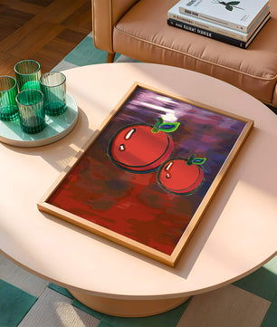 Dos manzanas abstractas con fondo colorido
