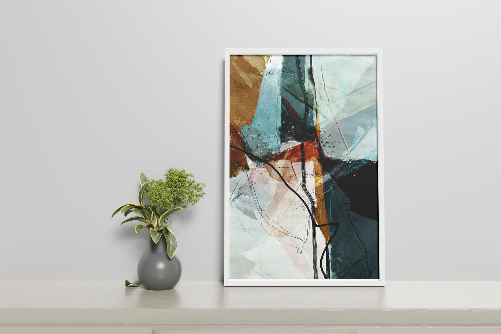 Abstract watercolor artwork with dynamic lines and colors
