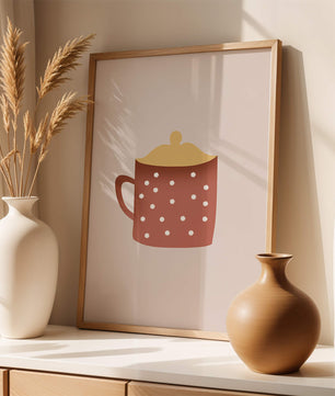 Decorative polka dot mug with yellow lid illustration