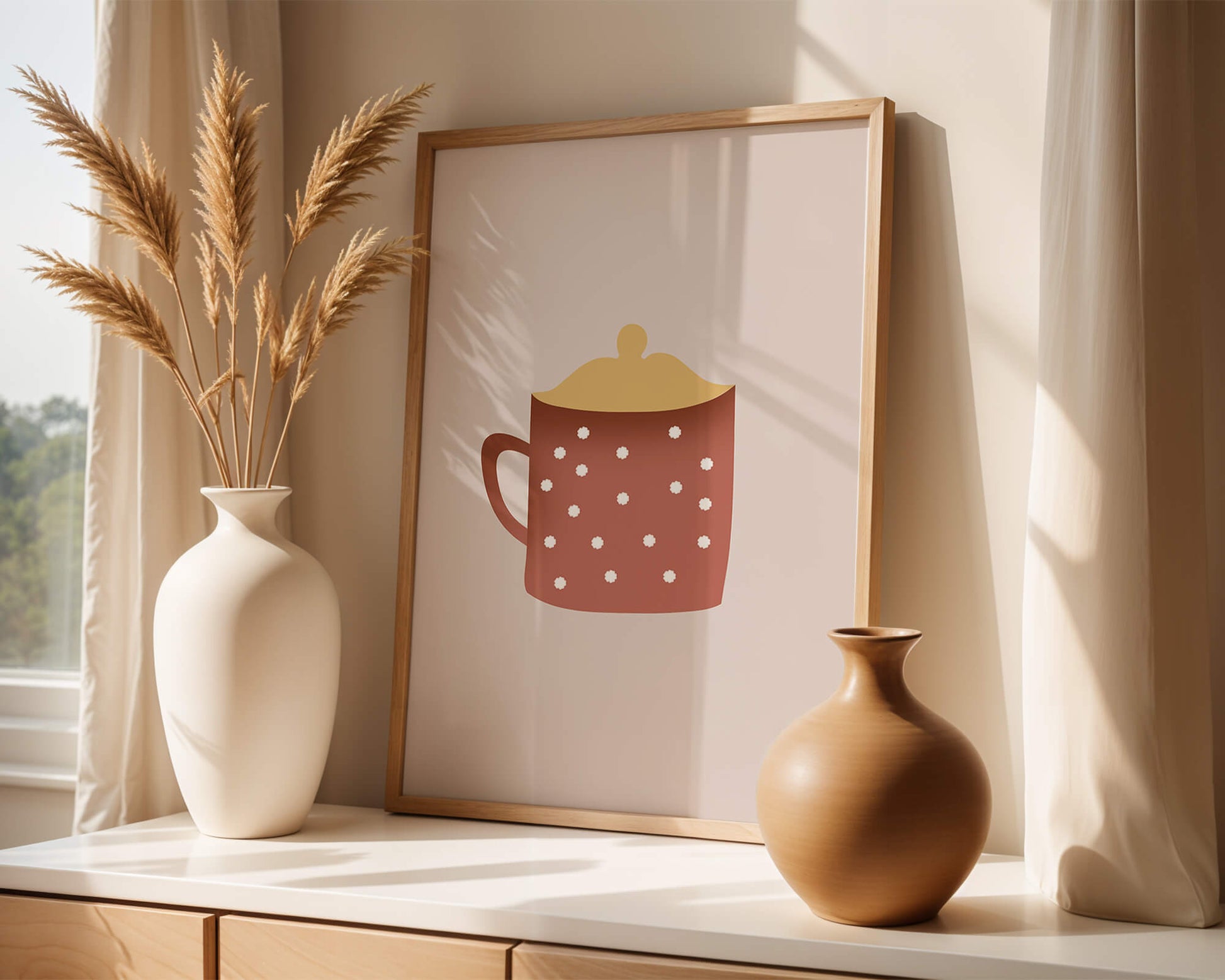 Decorative polka dot mug with yellow lid illustration