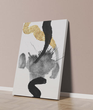 Abstract black and gold brushstrokes with textured patterns