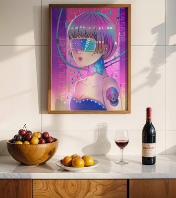 Futuristic Cyberpunk Girl with Neon Colors and Virtual Reality Elements