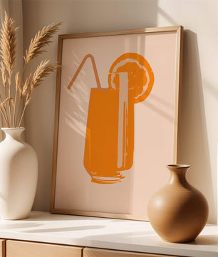 Ilustración de jugo de naranja con pajilla y rodaja de naranja