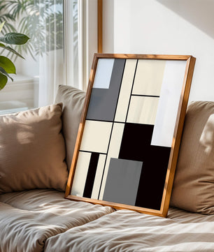 Abstraktes geometrisches Design mit gedämpften Farbtönen und kräftigen Linien