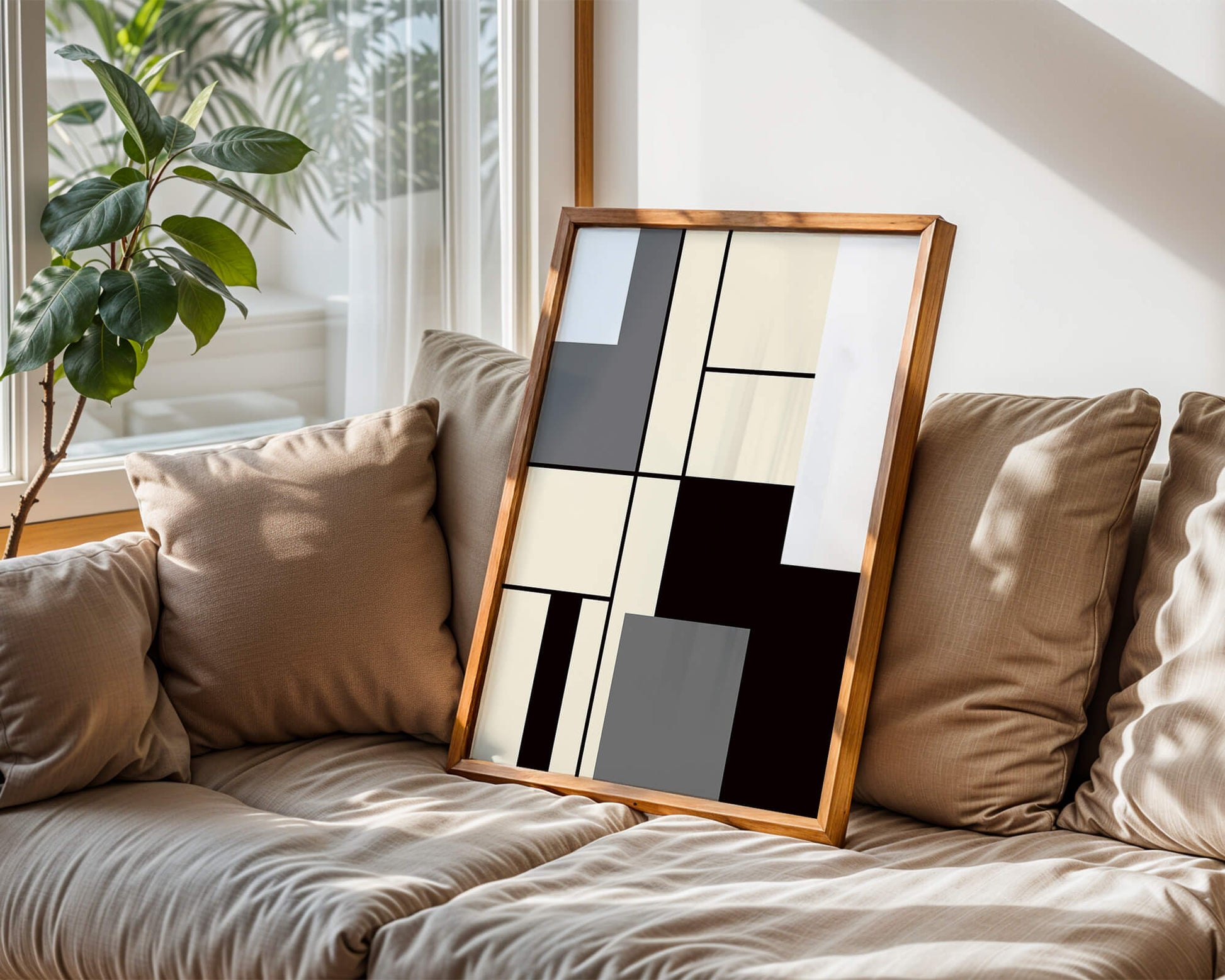 Abstract geometric design with muted shades and bold lines