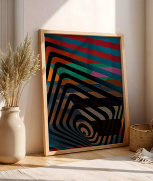 Arte abstracto geométrico colorido con rayas concéntricas