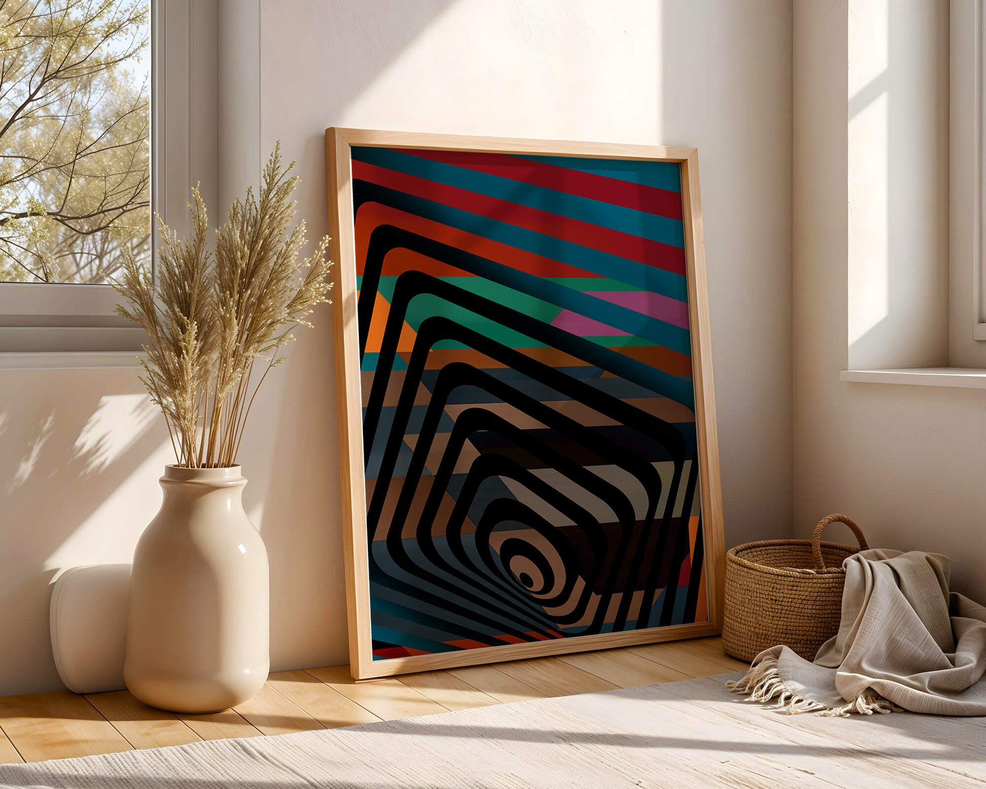 Colorful Geometric Abstract Art with Concentric Stripes